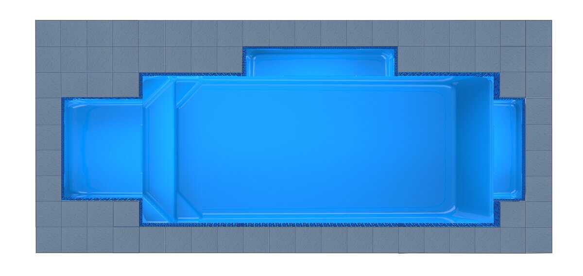 Mykonos Square Bay + Twin Patio fibreglass pool shell — Cosmo Pools