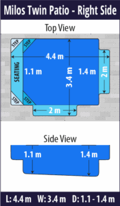Milos Twin Patio pool shell dimensions diagram — Cosmo Pools