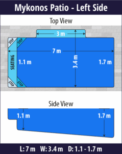Mykonos Patio pool shell dimensions diagram — Cosmo Pools