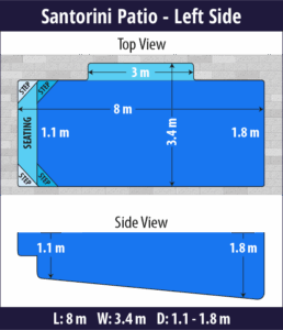 Santorini Patio pool shell dimensions diagram — Cosmo Pools