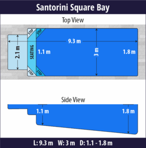 Santorini Square Bay pool shell dimensions diagram — Cosmo Pools