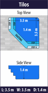 Tilos pool shell dimensions diagram — Cosmo Pools